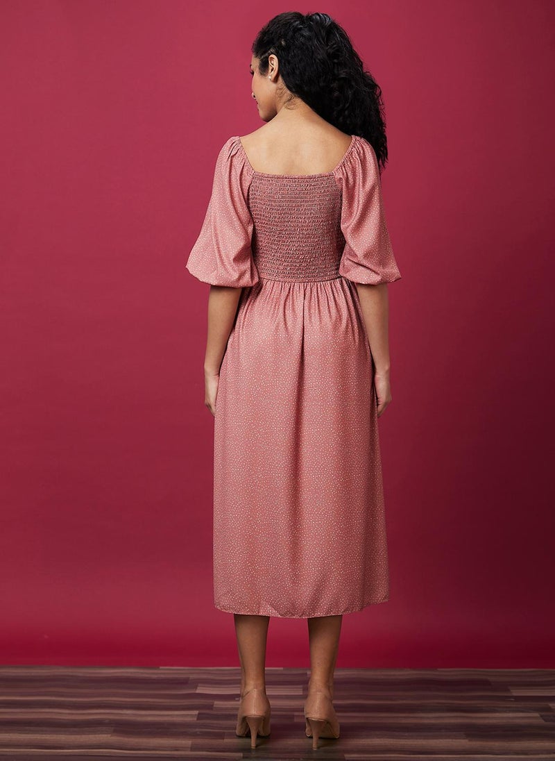 Globus Women's Dress Peach Casual with Square Neck and Puff Sleeves - Image 5