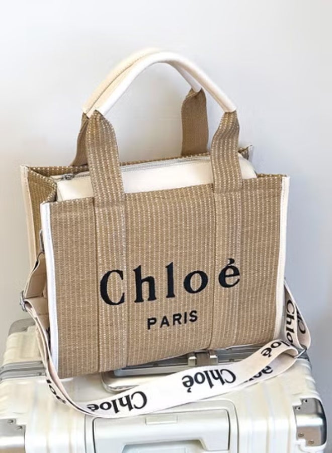 Chloe Woven Raffia Tote：Parisian Logo, Textured Sophistication 32cm*25cm*12cm