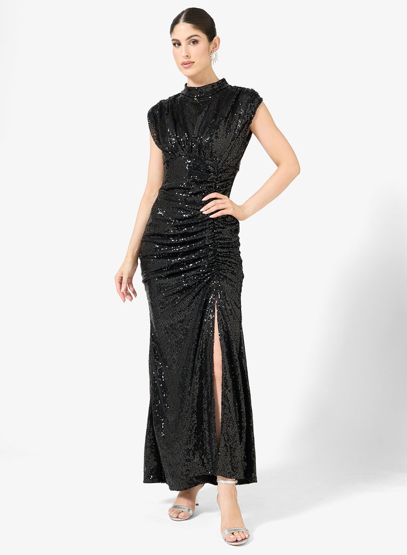 Ella Limited Edition Shimmer Ruched Dress With Slit - Image 1