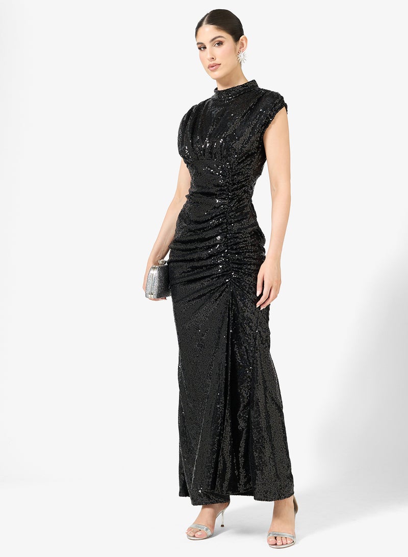 Ella Limited Edition Shimmer Ruched Dress With Slit - Image 4