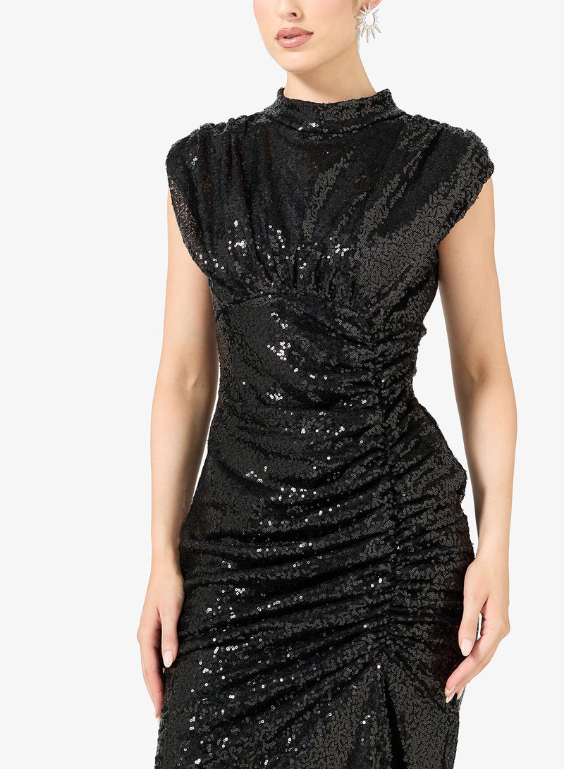 Ella Limited Edition Shimmer Ruched Dress With Slit - Image 3