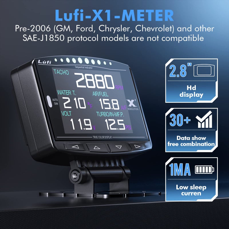 Lufi X1 Obd2 Gauge Display,Boost Gauge,Speedometer,Water Temperature Meter,Multi-ECU Data Combination Cluster,for Hondaã€Toyotaã€VW and Mazda (car Special) - Image 2