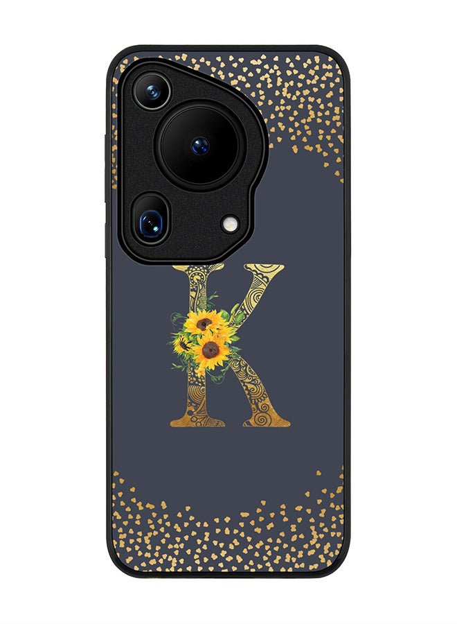 Stylizedd Rugged Black edge case for Huawei Pura 70 Ultra, Slim fit Case Flexible Cover - Custom Monogram Initial Letter Floral Pattern Alphabet - K (Grey ) - Image 1