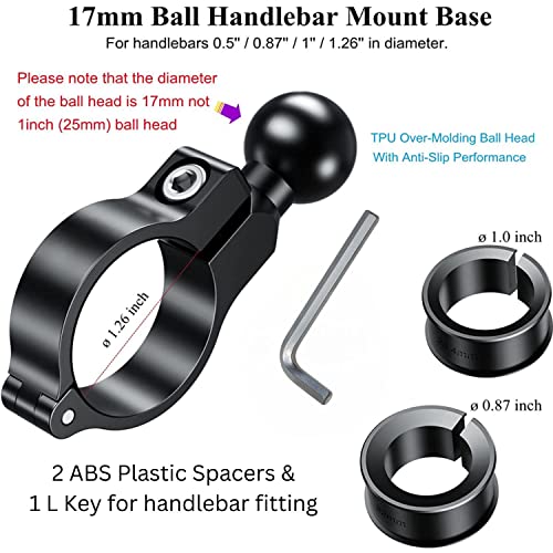 YELLOWFIN 17mm Ball Handlebar Mount Base for Bike & Motorcycle, Aluminium Fixed Clamp Mobile Holder Base with Allen Key, GPS/Phone Mount Adapter for Handlebar - Image 2