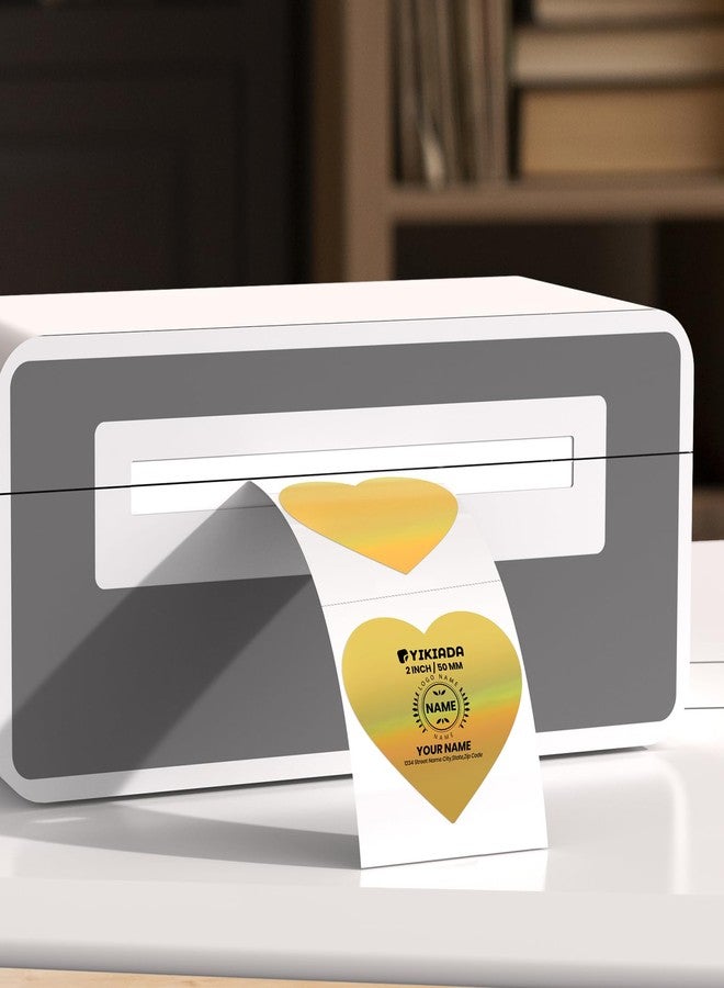 YIKIADA Gold Heart Thermal Labels Vinyl 2 Inch Self-Adhesive Holographic Printable Gift Stickers Roll Waterproof Decals for Decoration QR Code DIY Name Tag 200 PCS - Image 3