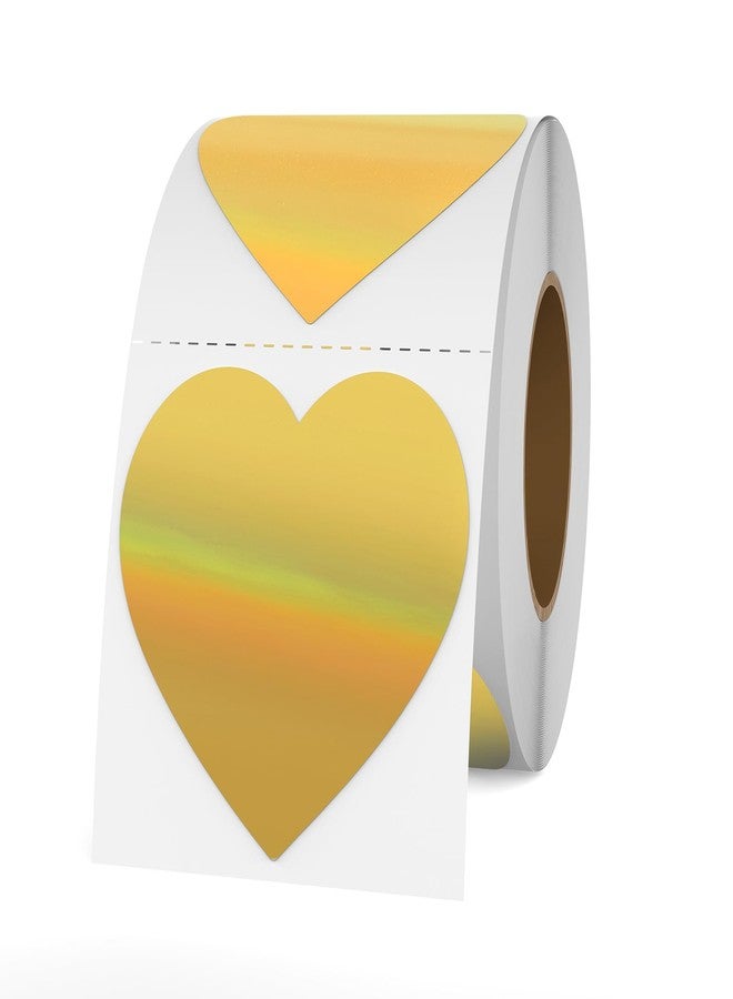 YIKIADA Gold Heart Thermal Labels Vinyl 2 Inch Self-Adhesive Holographic Printable Gift Stickers Roll Waterproof Decals for Decoration QR Code DIY Name Tag 200 PCS - Image 1