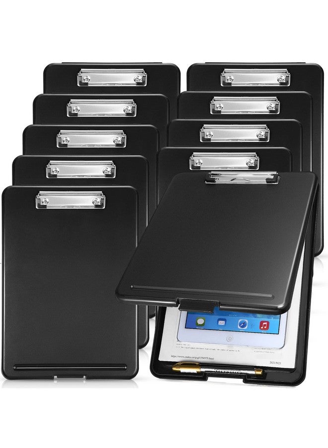 Chinco 10 Pieces Clipboard with Storage Plastic Storage Clipboard Nursing Clipboard Foldable Clip Board with Low Profile Clip for Home Office School, Size 9.5 x 13.5 Inch (Black) - Image 1