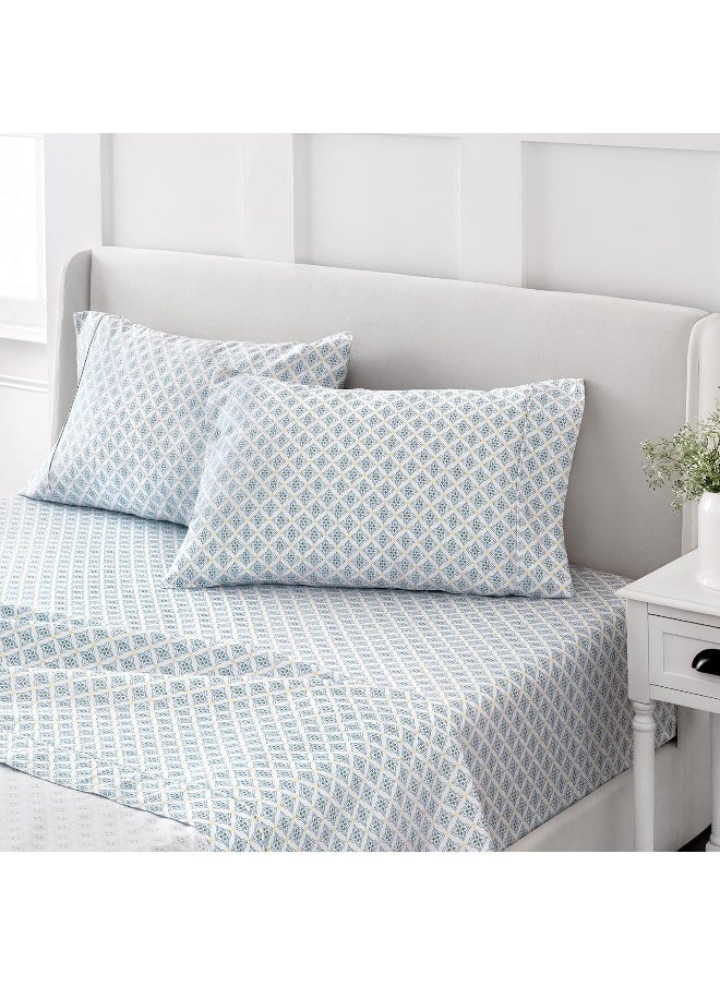 Martha stewart - MARTHA STEWART Cotton Geometric Sheets for Queen Size Bed - Image 1