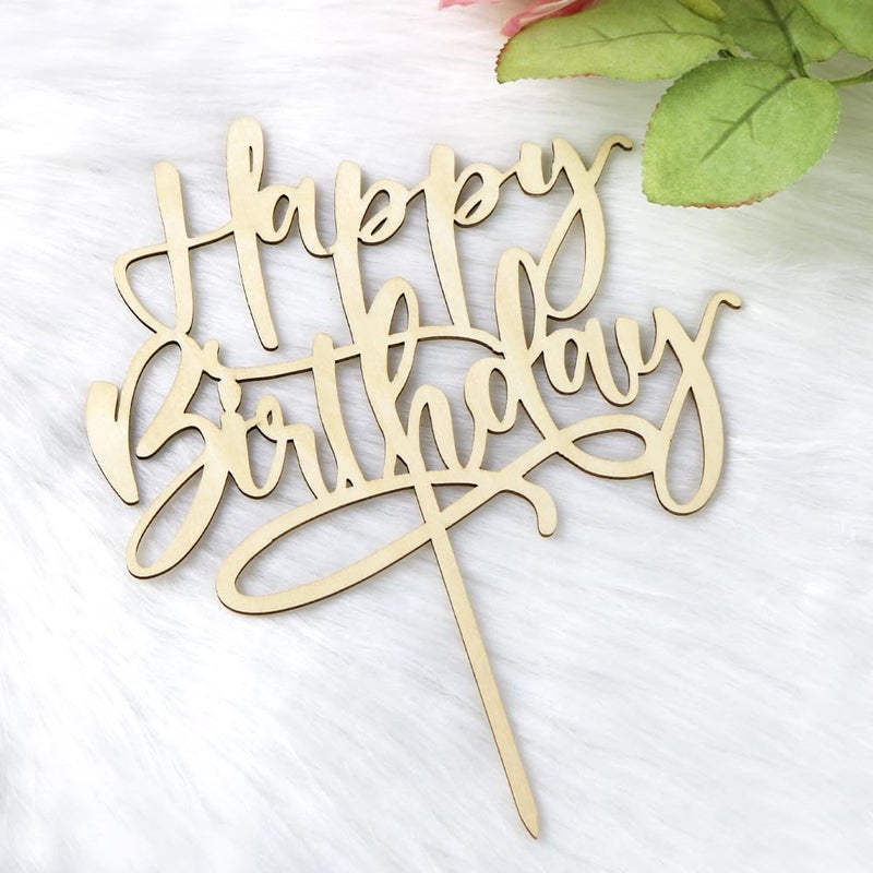 Kaoenla Happy Birthday Cake Topper  wood Happy Birthday Cake Decoration Suitable For Party Decoration For Anniversary/Birthday (wood) - Image 2