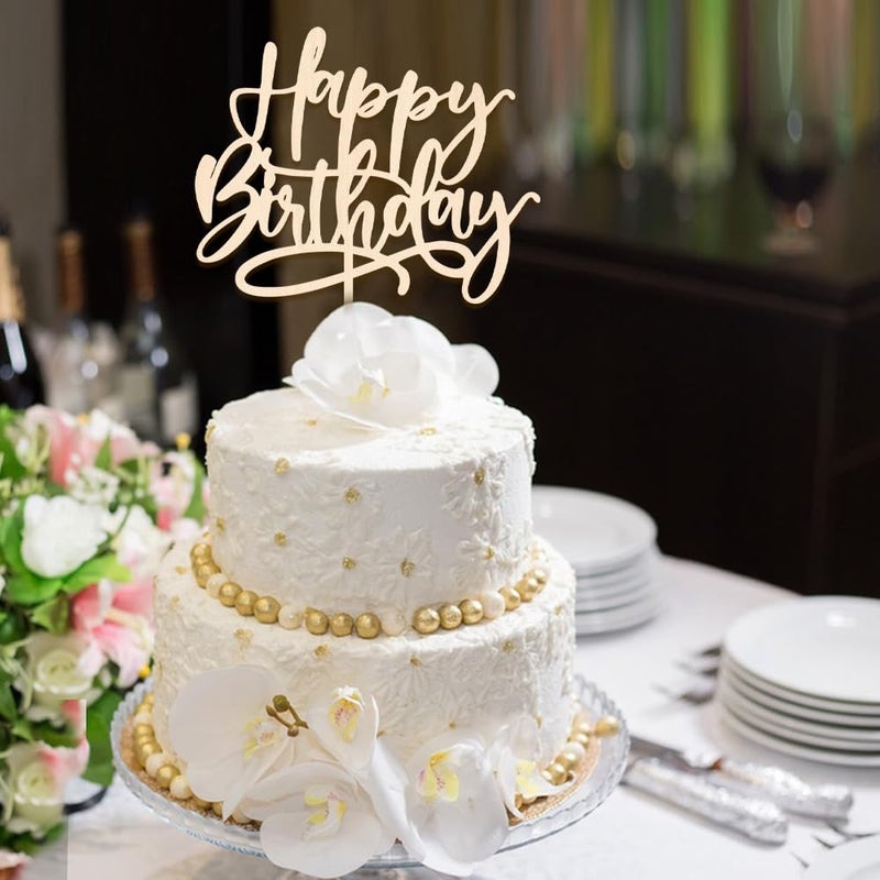 Kaoenla Happy Birthday Cake Topper  wood Happy Birthday Cake Decoration Suitable For Party Decoration For Anniversary/Birthday (wood) - Image 3