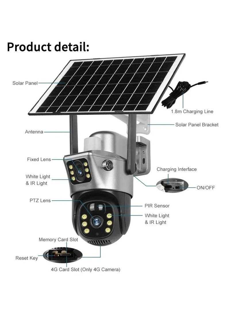 المهوس الفضاء كاميرا مراقبة شمسية V380Pro ثنائية العدسة - 4G/Wi‑Fi، إمكانية التحكم بزاوية ‑إمالة، تتبع الذكاء الاصطناعي، رؤية ليلية ملونة، IP66 - Image 3