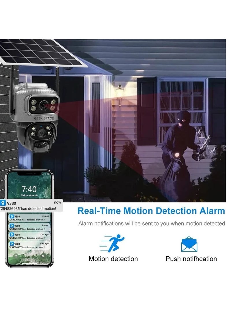 المهوس الفضاء كاميرا مراقبة شمسية V380Pro ثنائية العدسة - 4G/Wi‑Fi، إمكانية التحكم بزاوية ‑إمالة، تتبع الذكاء الاصطناعي، رؤية ليلية ملونة، IP66 - Image 5