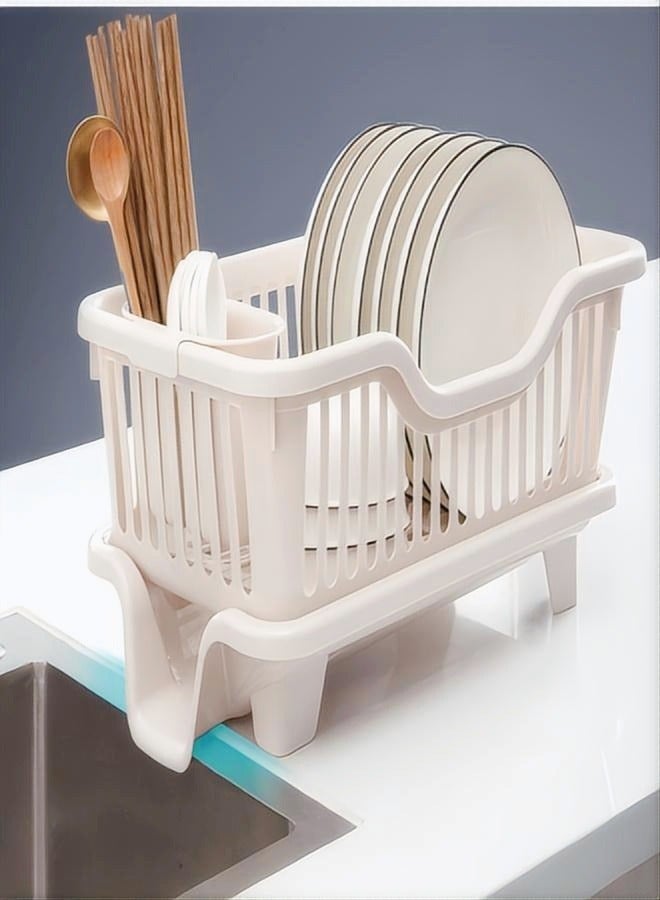 Excellent Kitchen Plastic Bowl Rack, Dish Drainer Rack - Apricot  [Side Drain]