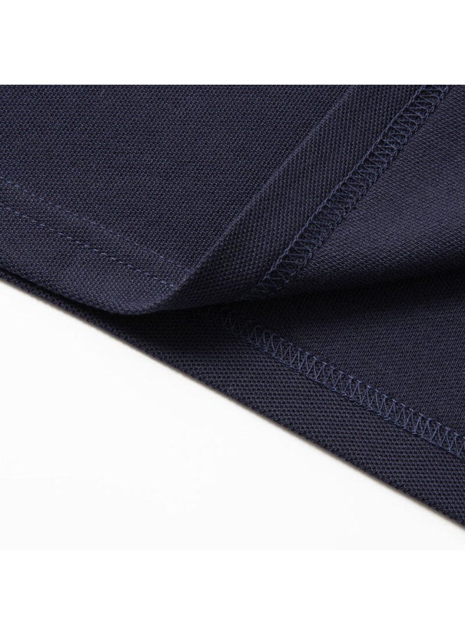 Limeng Cotton Pique Short-sleeve T-shirt For Men, Solid Color Polo Shirt, All-cotton Turndown Collar, Large Size T-shirt, Trendy, Navy Blue, Size 175 - Image 5
