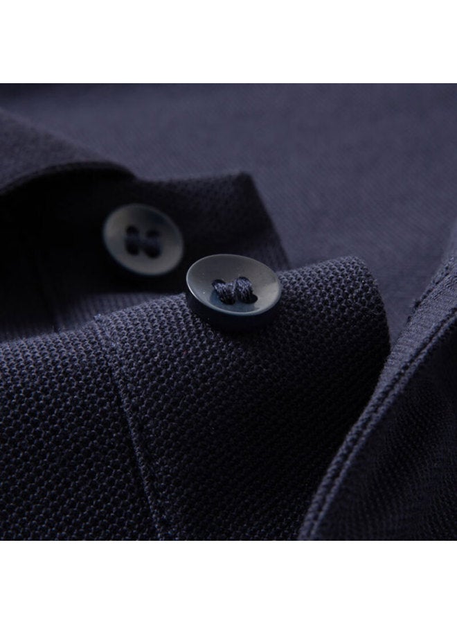 Limeng Cotton Pique Short-sleeve T-shirt For Men, Solid Color Polo Shirt, All-cotton Turndown Collar, Large Size T-shirt, Trendy, Navy Blue, Size 175 - Image 4