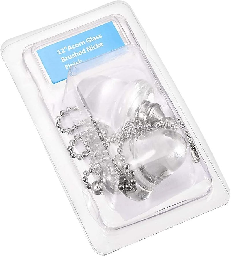ثريا زجاجية على شكل جوزة البلوط 12 بوصة بلمسة نهائية من النيكل الفرشاتي بلون فضي مع سلسلة سحب، عبوة من 2 - Image 5