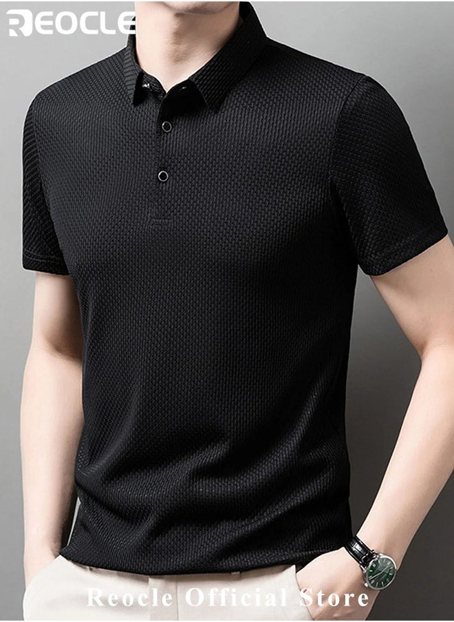 REOCLE - Men's Polo Shirt Mesh Ice Silk Short-sleeved T-shirt Short Sleeve Sports Golf Tennis T-Shirt Casual Collared Summer Shirt Classic Polo Shirt - Image 1