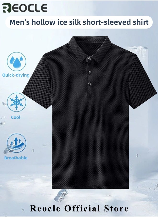 REOCLE - Men's Polo Shirt Mesh Ice Silk Short-sleeved T-shirt Short Sleeve Sports Golf Tennis T-Shirt Casual Collared Summer Shirt Classic Polo Shirt - Image 1