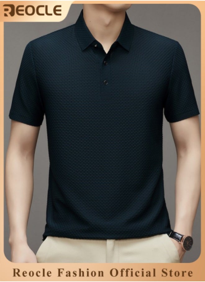 REOCLE - Men's Polo Shirt Mesh Ice Silk Short-sleeved T-shirt Short Sleeve Sports Golf Tennis T-Shirt Casual Collared Summer Shirt Classic Polo Shirt - Image 1