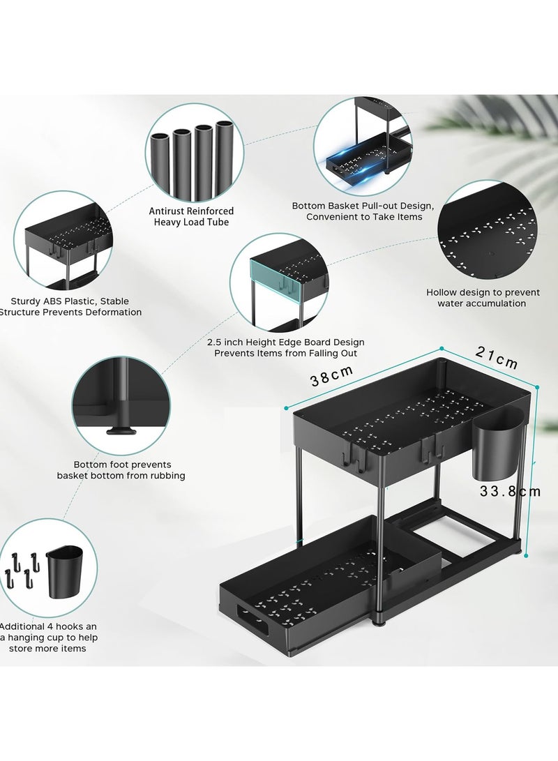  CityRiya-Long تحت منظم سلة مجلس الوزراء المنزلق ، عبوتين تحت منظمي الحوض مع كوب معلق واحد و 4 خطافات ، تخزين متعدد الأغراض سحب درج انزلاق ، تخزين تحت خزانة للمطبخ ، الحمام - Image 3