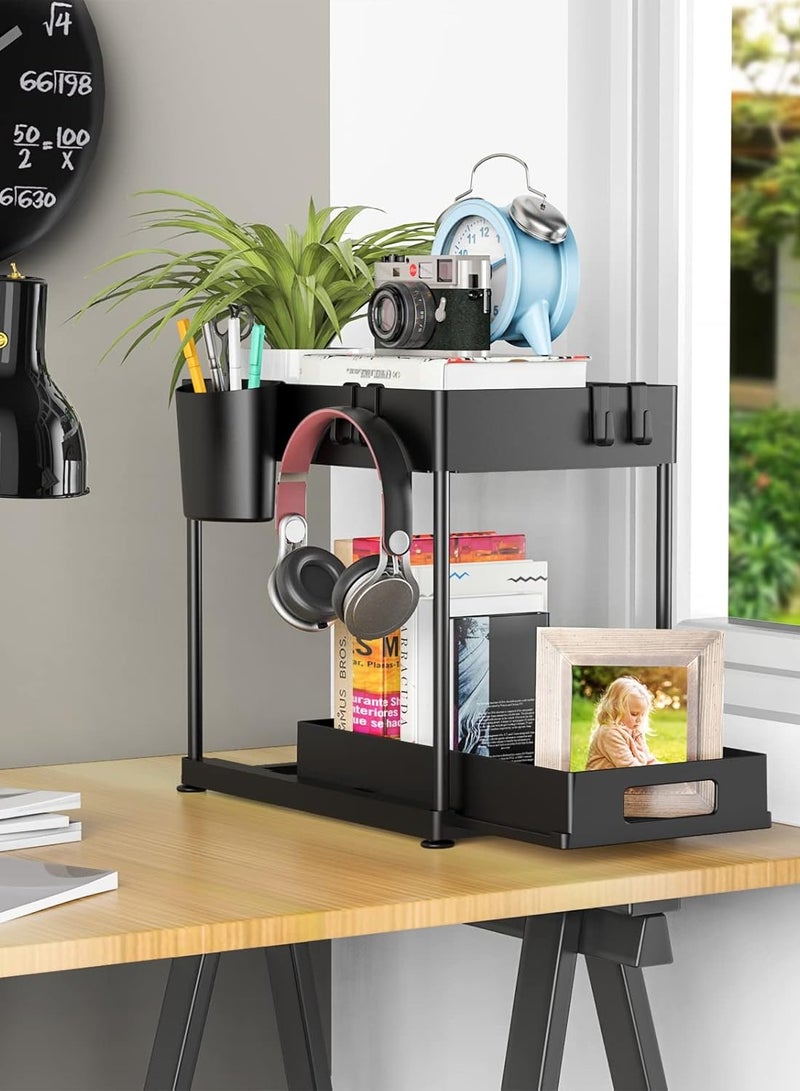  CityRiya-Long تحت منظم سلة مجلس الوزراء المنزلق ، عبوتين تحت منظمي الحوض مع كوب معلق واحد و 4 خطافات ، تخزين متعدد الأغراض سحب درج انزلاق ، تخزين تحت خزانة للمطبخ ، الحمام - Image 5