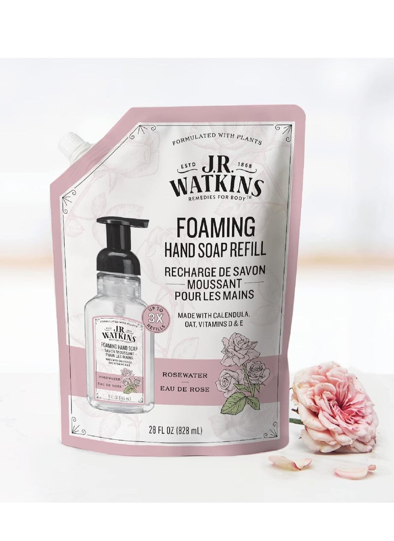 J.R.WATKINS J.R. Watkins Foaming Hand Soap Refills, All Natural, Alcohol-Free Hand Wash, Cruelty-Free, Moisturizing Soap Refill for Bathroom or Kitchen, Rosewater, 28 fl oz Foam Refill, 3 Pack  - Image 2