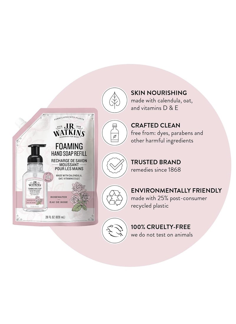 J.R.WATKINS J.R. Watkins Foaming Hand Soap Refills, All Natural, Alcohol-Free Hand Wash, Cruelty-Free, Moisturizing Soap Refill for Bathroom or Kitchen, Rosewater, 28 fl oz Foam Refill, 3 Pack  - Image 4