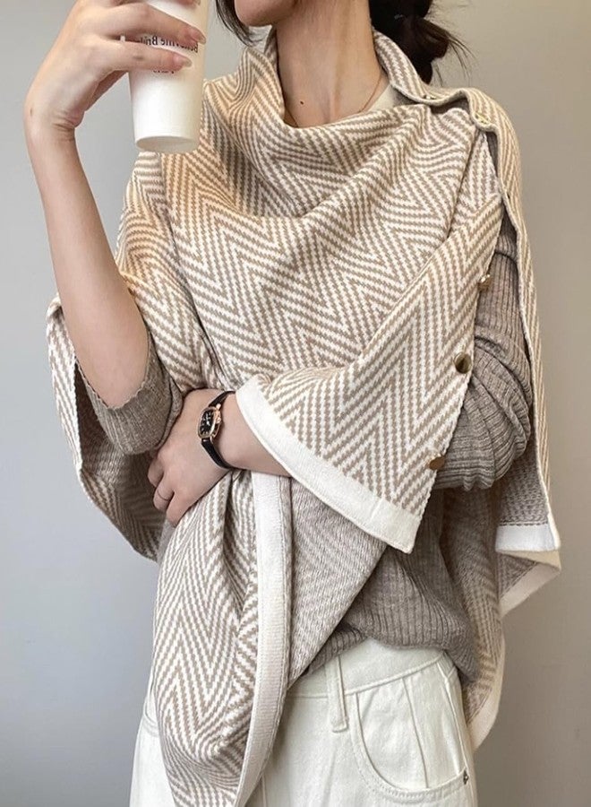 Upbull Pashmina Shawl Wraps Women Cute Knitted Shawls and Wraps Cardigan Cape Wool Cashmere Shoulder Top Sweater Shawl Scarf 2025, Beige, One size - Image 4