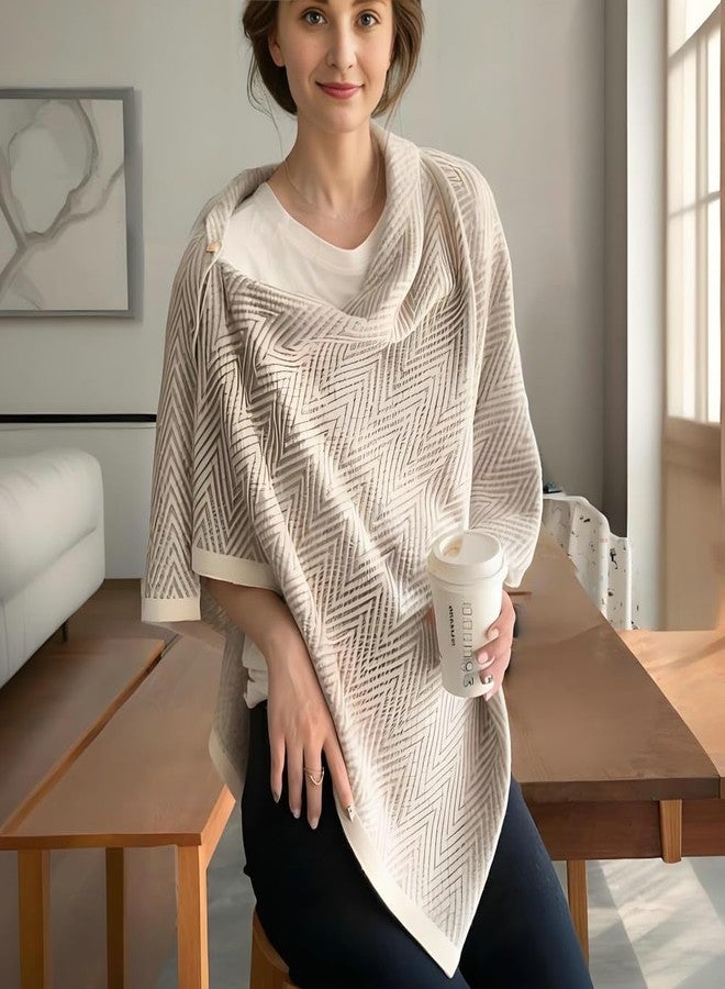Upbull Pashmina Shawl Wraps Women Cute Knitted Shawls and Wraps Cardigan Cape Wool Cashmere Shoulder Top Sweater Shawl Scarf 2025, Beige, One size - Image 5