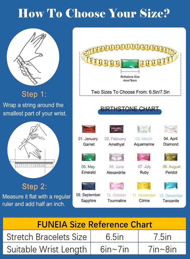 FUNEIA Birthstone Gold Beaded Bracelets for Women Non Tarnish Trendy Dainty 14K Gold Plated Cute Stackable Bead Stretch Friendship Bracelet Stack for Best Friend Couples Birthday Gifts Jewelry - Image 5