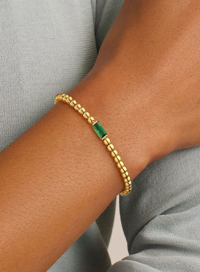 FUNEIA Birthstone Gold Beaded Bracelets for Women Non Tarnish Trendy Dainty 14K Gold Plated Cute Stackable Bead Stretch Friendship Bracelet Stack for Best Friend Couples Birthday Gifts Jewelry - Image 2