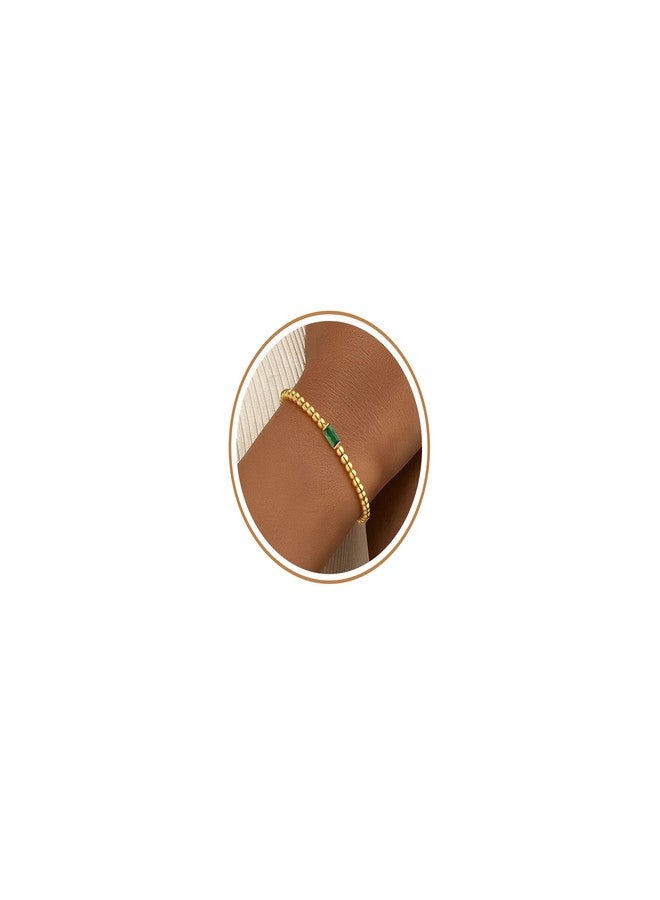 FUNEIA Birthstone Gold Beaded Bracelets for Women Non Tarnish Trendy Dainty 14K Gold Plated Cute Stackable Bead Stretch Friendship Bracelet Stack for Best Friend Couples Birthday Gifts Jewelry - Image 1
