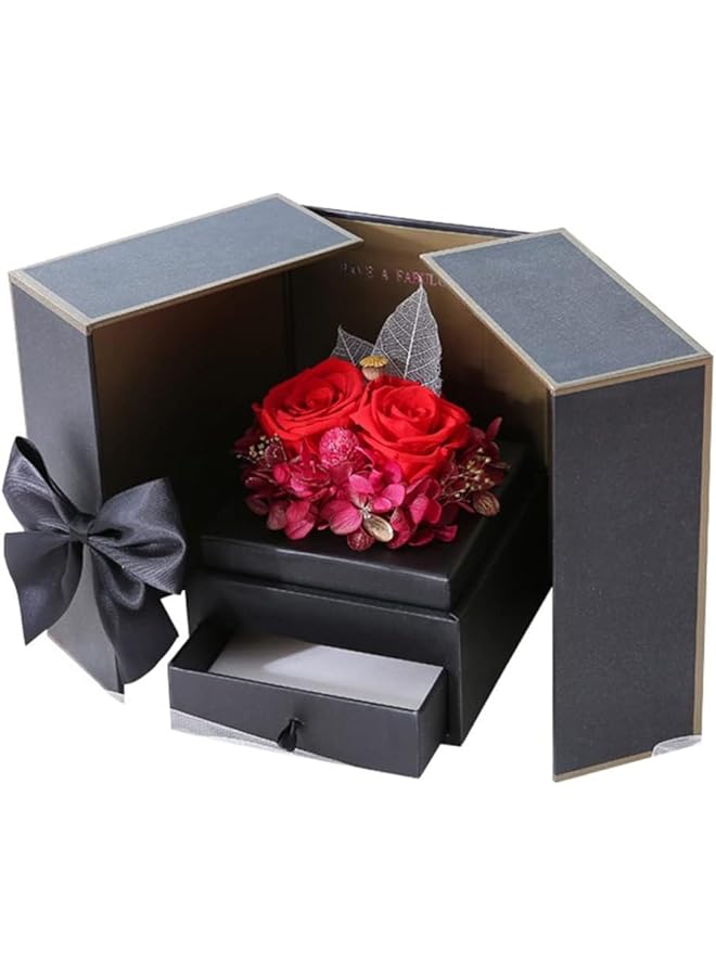The Bros صندوق هدايا الورد الأحمر المحفوظ، زهور أبدية هدايا للام، صديقة، زوجة في يوم الحب، يوم الأم، عيد الميلاد، الذكرى السنوية، هدايا رومانسية لها - Image 1