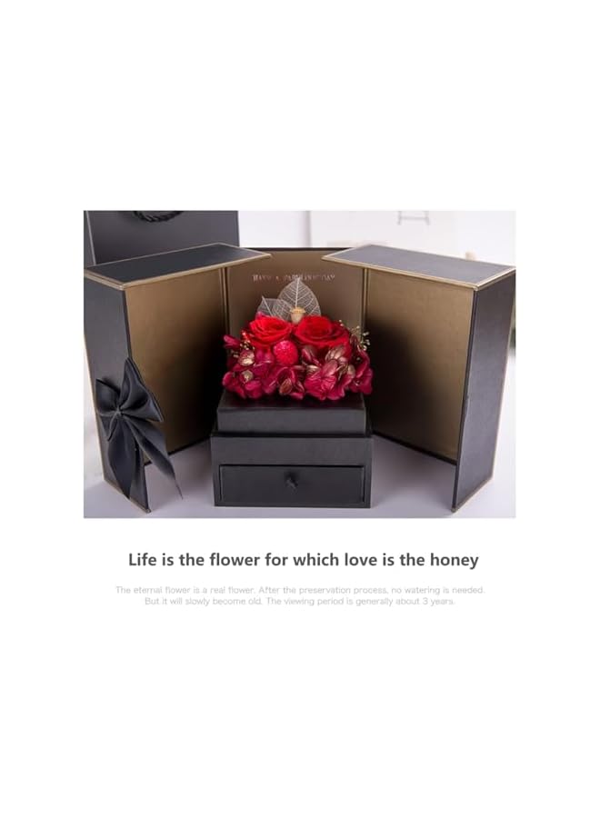 The Bros صندوق هدايا الورد الأحمر المحفوظ، زهور أبدية هدايا للام، صديقة، زوجة في يوم الحب، يوم الأم، عيد الميلاد، الذكرى السنوية، هدايا رومانسية لها - Image 4