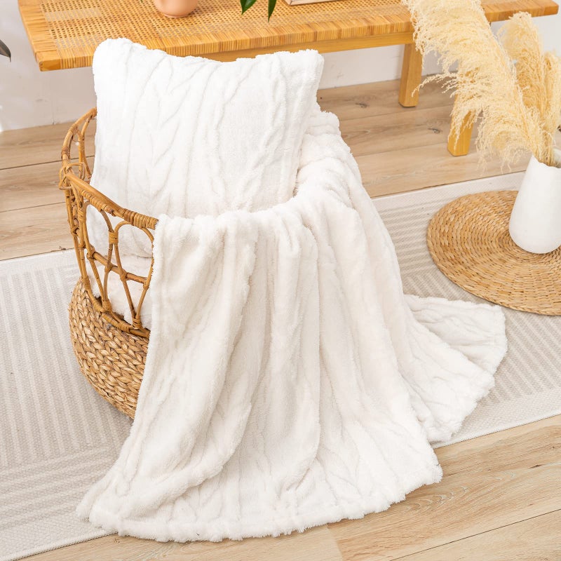 YUSOKI Sherpa Large Throw Blanket Single Layer,Light Weight(1.7lb),370GMS-3D Stylish Design for Gift Home Decor (Ivory,50"x65") - Image 3