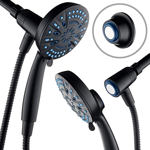 AquaCare Magneton HighPressure 8mode Handheld Shower Head with Magnetic Guidance Docking System 2 Magnetic Brackets 5 inch Face Hygienic Jets 6 ft Stainless Steel HoseMatte Black Finish