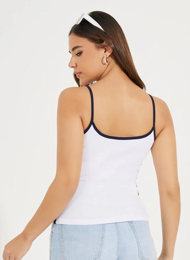 Styli Rib Fitted Milan Print Scoop Neck Cami