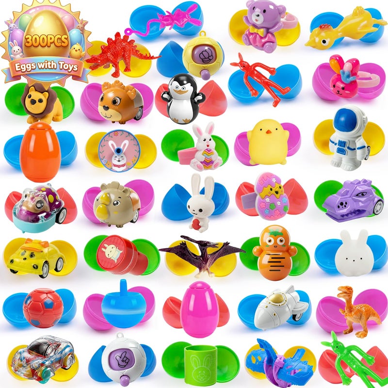 SQZUWIT 300 Pcs Prefilled Easter Eggs with Toys Inside, Pre Filled Easter Hunt for Kids Bulk Basket Stuffers Essentials Pre-filled Party Favors Classroom Prize Supplies - Image 1