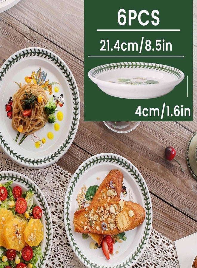 طقم أطباق سلطة سيراميك من KXZ مكون من 6 قطع، أطباق عشاء من البورسلين للحلوى، بورسلين، مزخرف، مسطح، آمن للاستخدام في الميكروويف وغسالة الصحون والفرن (8.5 بوصة، بنقشة زهور) - Image 2