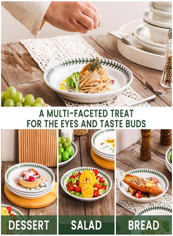 طقم أطباق سلطة سيراميك من KXZ مكون من 6 قطع، أطباق عشاء من البورسلين للحلوى، بورسلين، مزخرف، مسطح، آمن للاستخدام في الميكروويف وغسالة الصحون والفرن (8.5 بوصة، بنقشة زهور) - Image 4