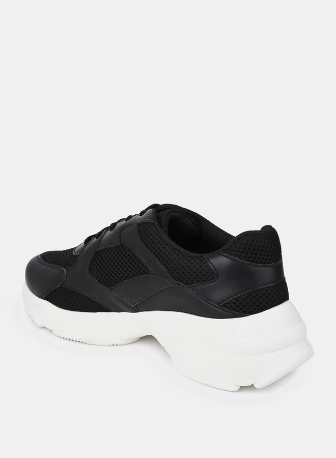 ستايلي Quilted Mesh Insert Thick Sole Lace Up Sneakers