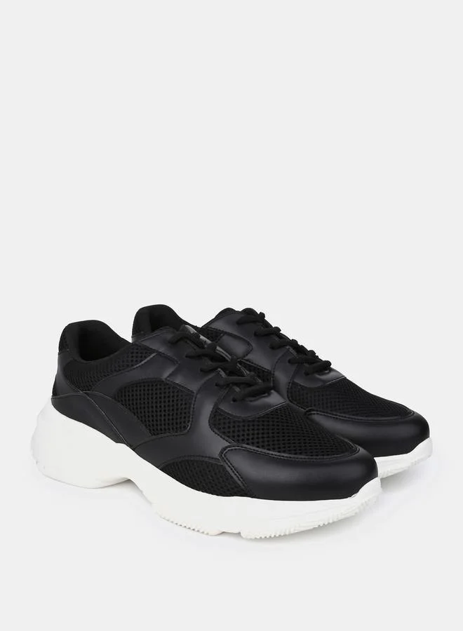 ستايلي Quilted Mesh Insert Thick Sole Lace Up Sneakers