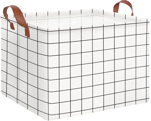 CLOCOR Rectangular Storage Basket,Collapsible Cute Pattern Storage Bin,Waterproof Coating Storage Box with Handles,Gift Baskets,Shelf Basket (white checks) - Image 1