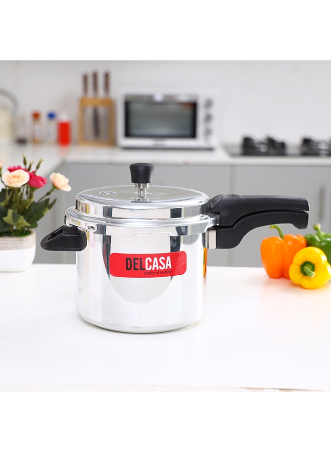 DELCASA Aluminium 5Liter Lightweight And Durable Fast And Energy Efficient Cooking Pressure Cooker With Out Lid Silver 5Liters - Image 1
