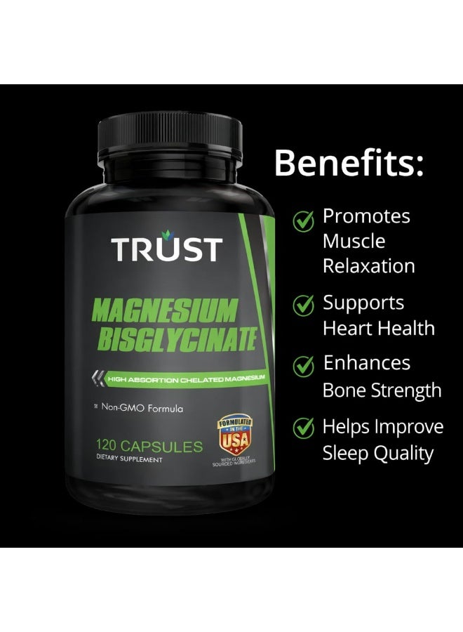 تراست ماغنسيوم بيسجليسينات 200 ملجم عالي الامتصاص – لدعم العضلات والقلب والعظام وتحسين النوم – 120 كبسولة - Image 2