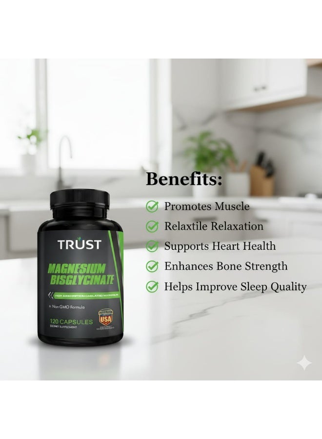تراست ماغنسيوم بيسجليسينات 200 ملجم عالي الامتصاص – لدعم العضلات والقلب والعظام وتحسين النوم – 120 كبسولة - Image 3