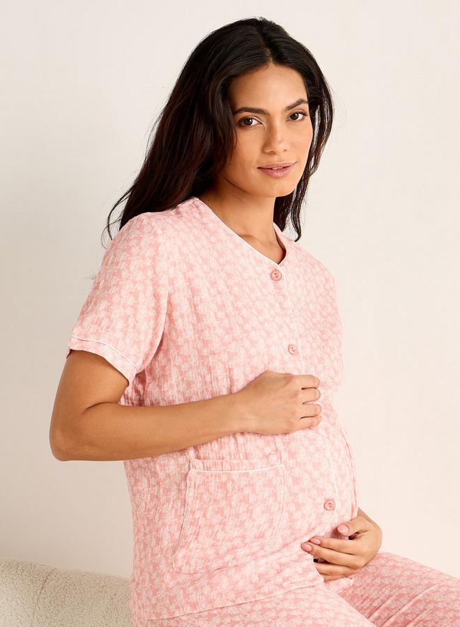 سبلاش فيڤ طقم بيجامة للحوامل بطبعة زهور - Image 2