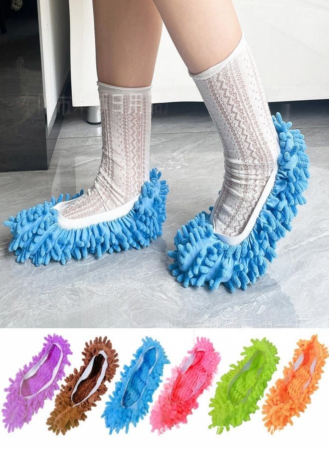 Dust Sock Cleaning Slippers,Mop Slippers for Floor Cleaning, Microfiber Mop Covers Hair Cleaner Foot Socks Caps, Multi-Function Shoe Covers(6 Pairs) - Image 1
