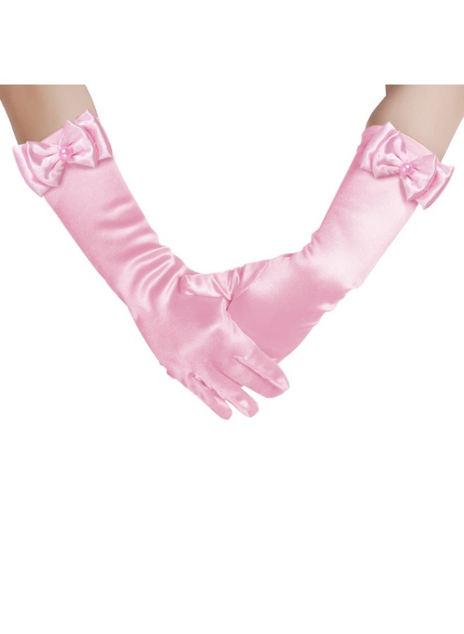 Pink Long Satin Princess Dress Up Gloves Decorated With Shiny Diamonds And Lovely Bows, Elegant Princess Costume Accessories Ideal For Birthday Parties Wedding Ceremonies And Themed Costume Events - Image 5