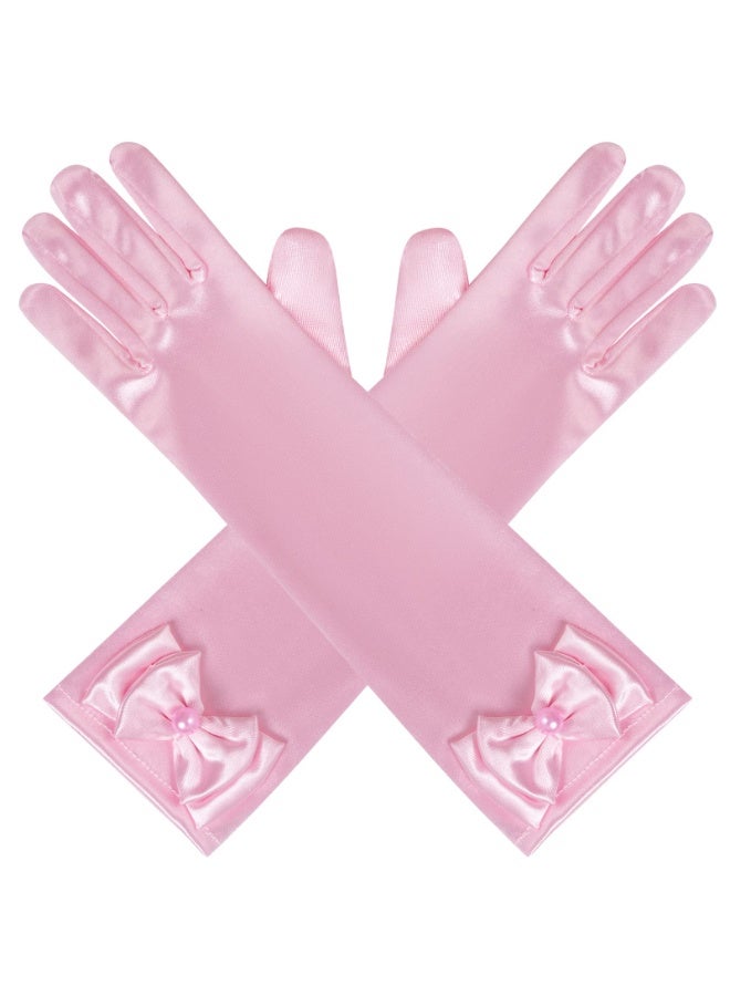 Pink Long Satin Princess Dress Up Gloves Decorated With Shiny Diamonds And Lovely Bows, Elegant Princess Costume Accessories Ideal For Birthday Parties Wedding Ceremonies And Themed Costume Events - Image 4